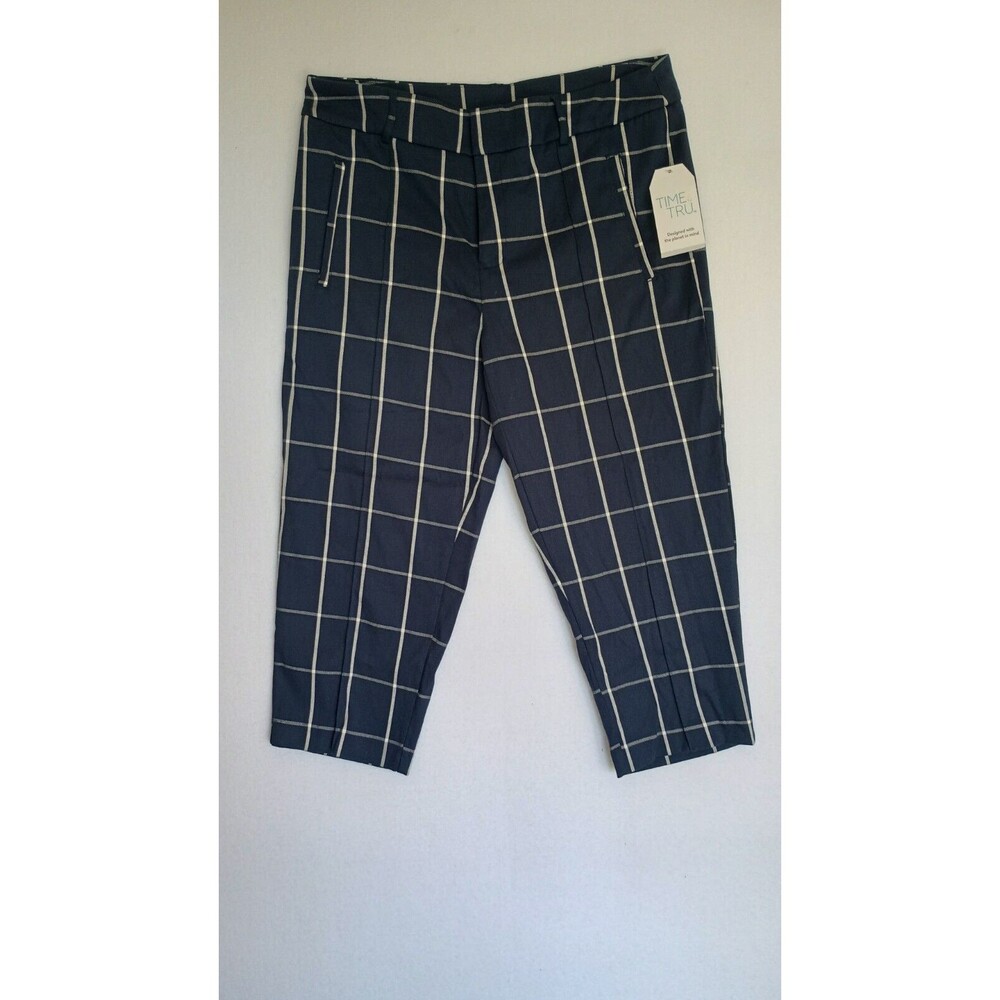 Time And Tru Women's Knit Navy Blue Plaid Carpi Size 12 NWT